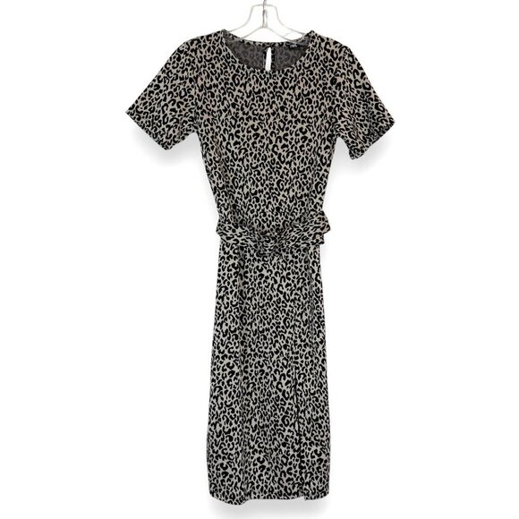 Zara Animal Print Dress Slit Short Sleeve Belt Small - Picture 1 of 11